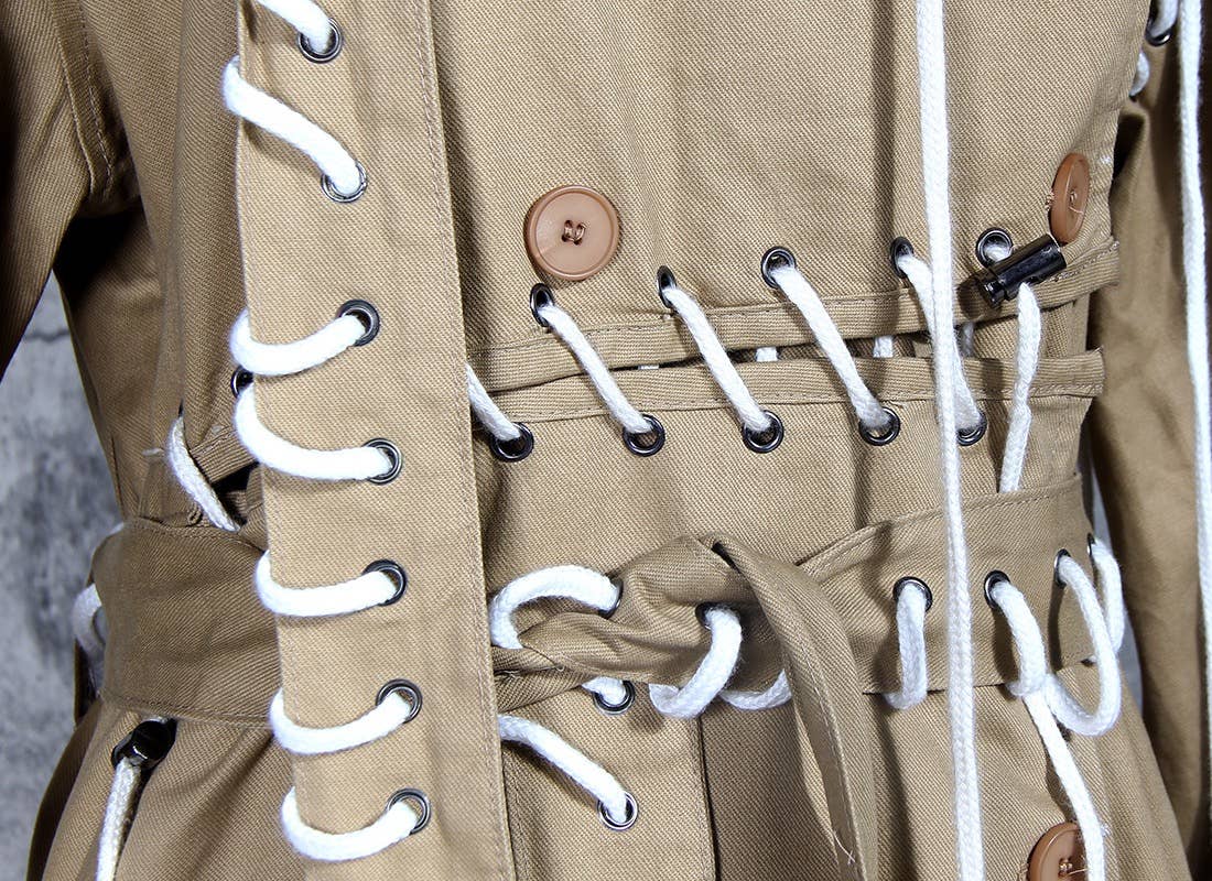 CT038 Street-Style Cape Jacket - Drawstring Design: Khaki / English / M