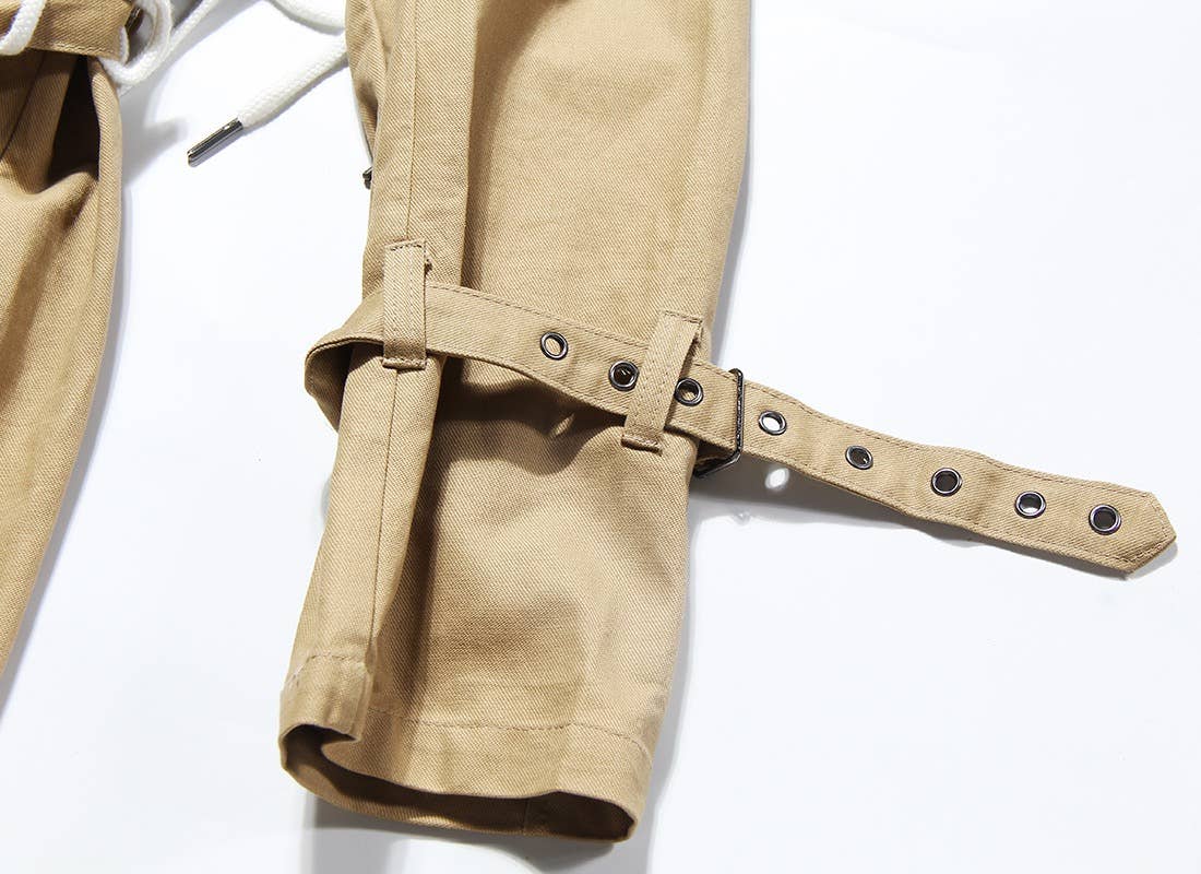 CT038 Street-Style Cape Jacket - Drawstring Design: Khaki / English / M