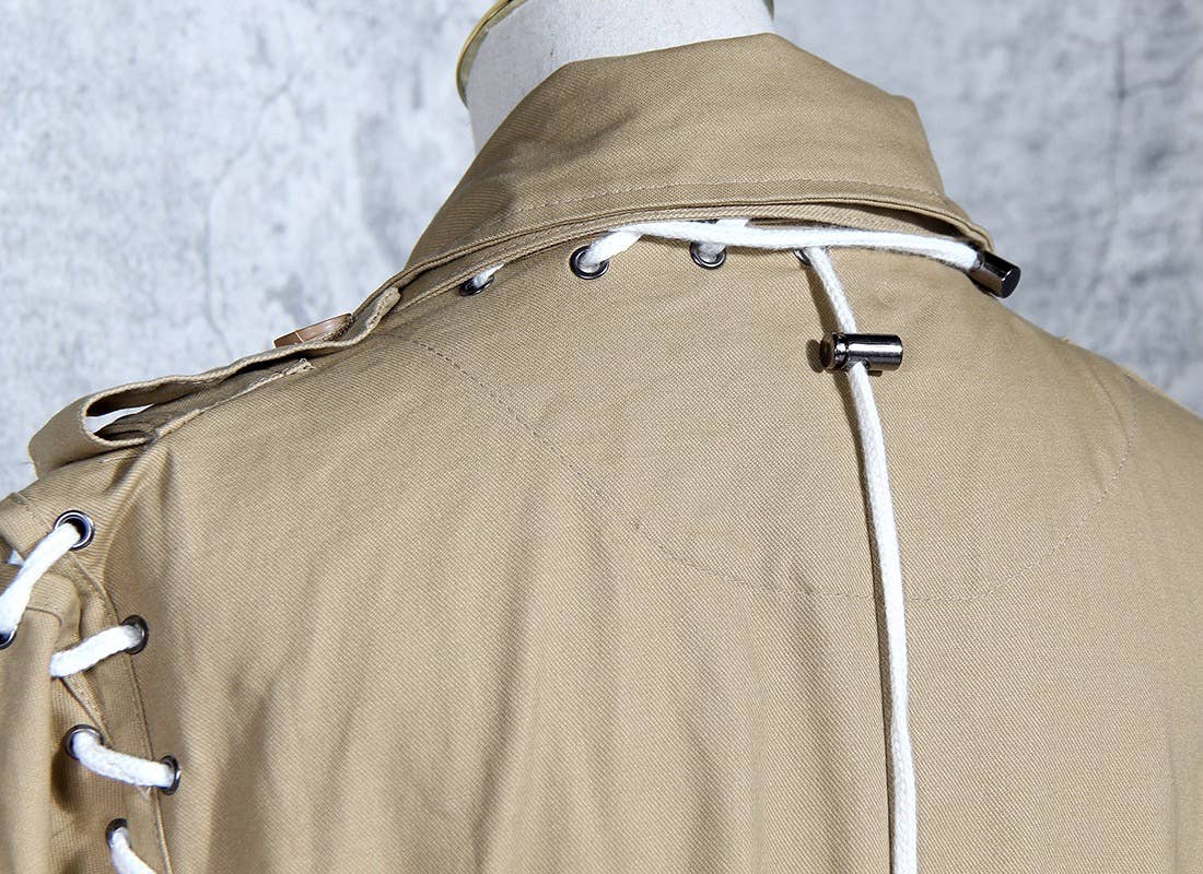 CT038 Street-Style Cape Jacket - Drawstring Design: Khaki / English / M