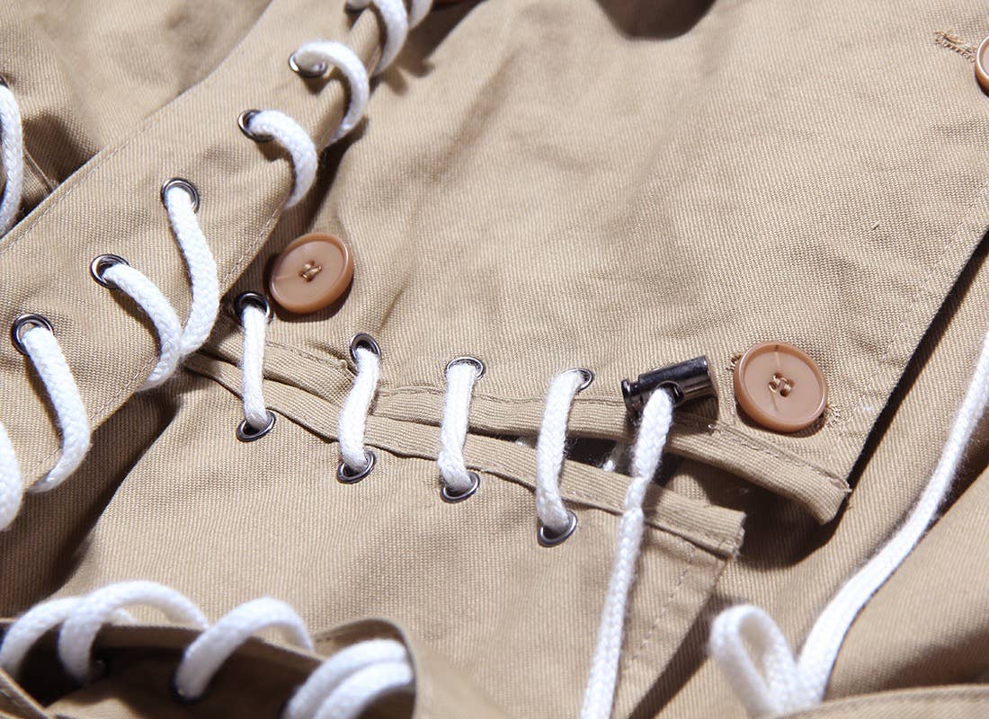 CT038 Street-Style Cape Jacket - Drawstring Design: Khaki / English / M