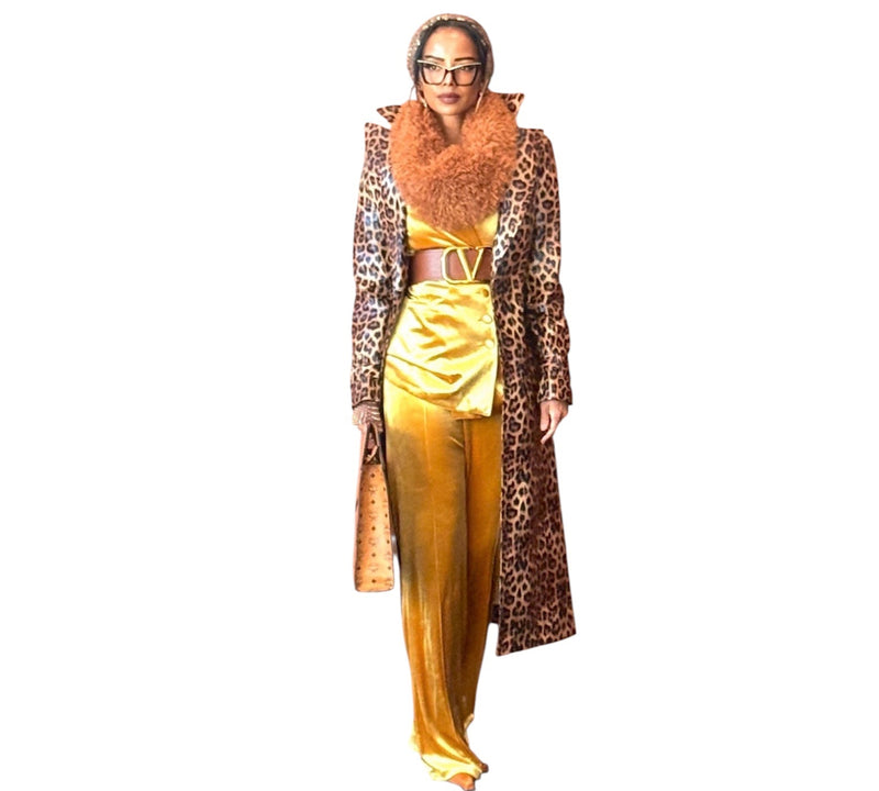 PU COLLAR WAIST TIE BLAZER TRENCH COAT: BROWN