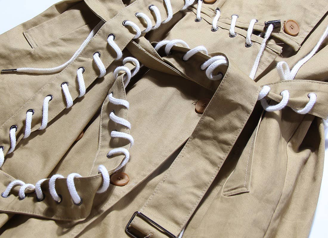 CT038 Street-Style Cape Jacket - Drawstring Design: Khaki / English / M