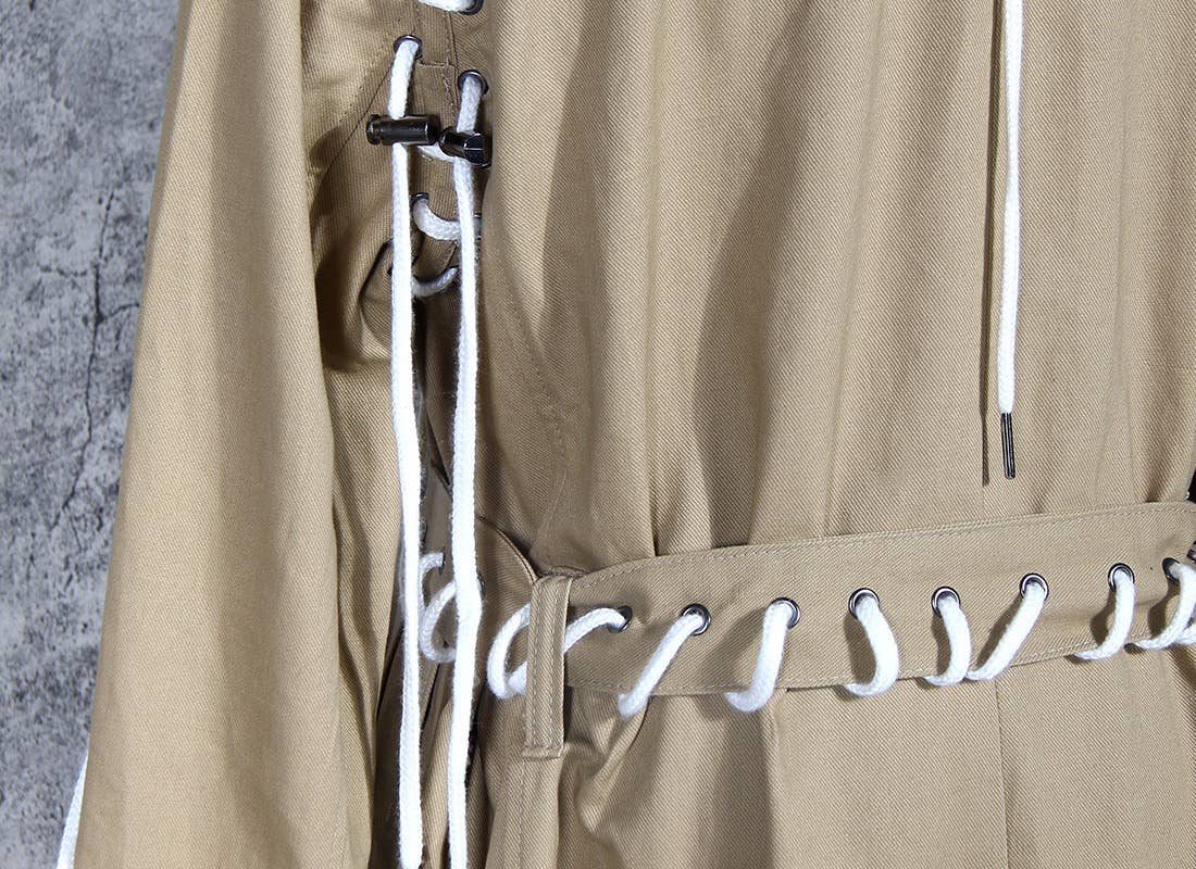 CT038 Street-Style Cape Jacket - Drawstring Design: Khaki / English / M