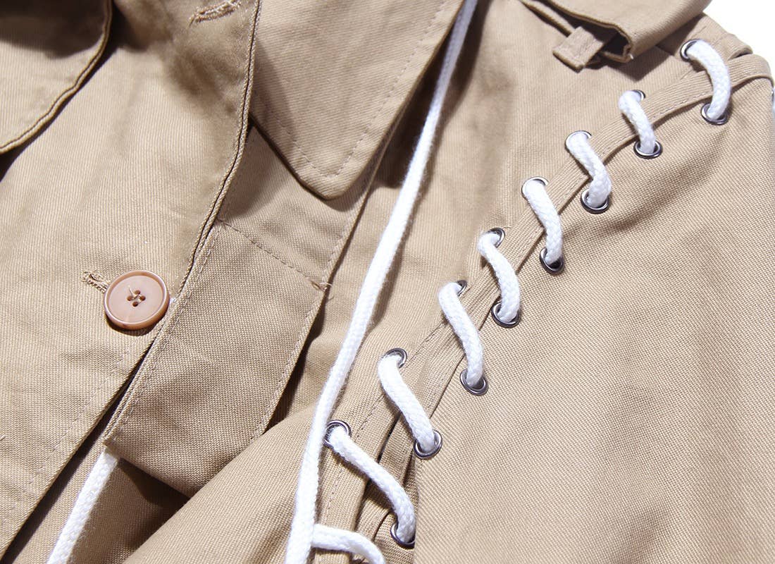 CT038 Street-Style Cape Jacket - Drawstring Design: Khaki / English / M