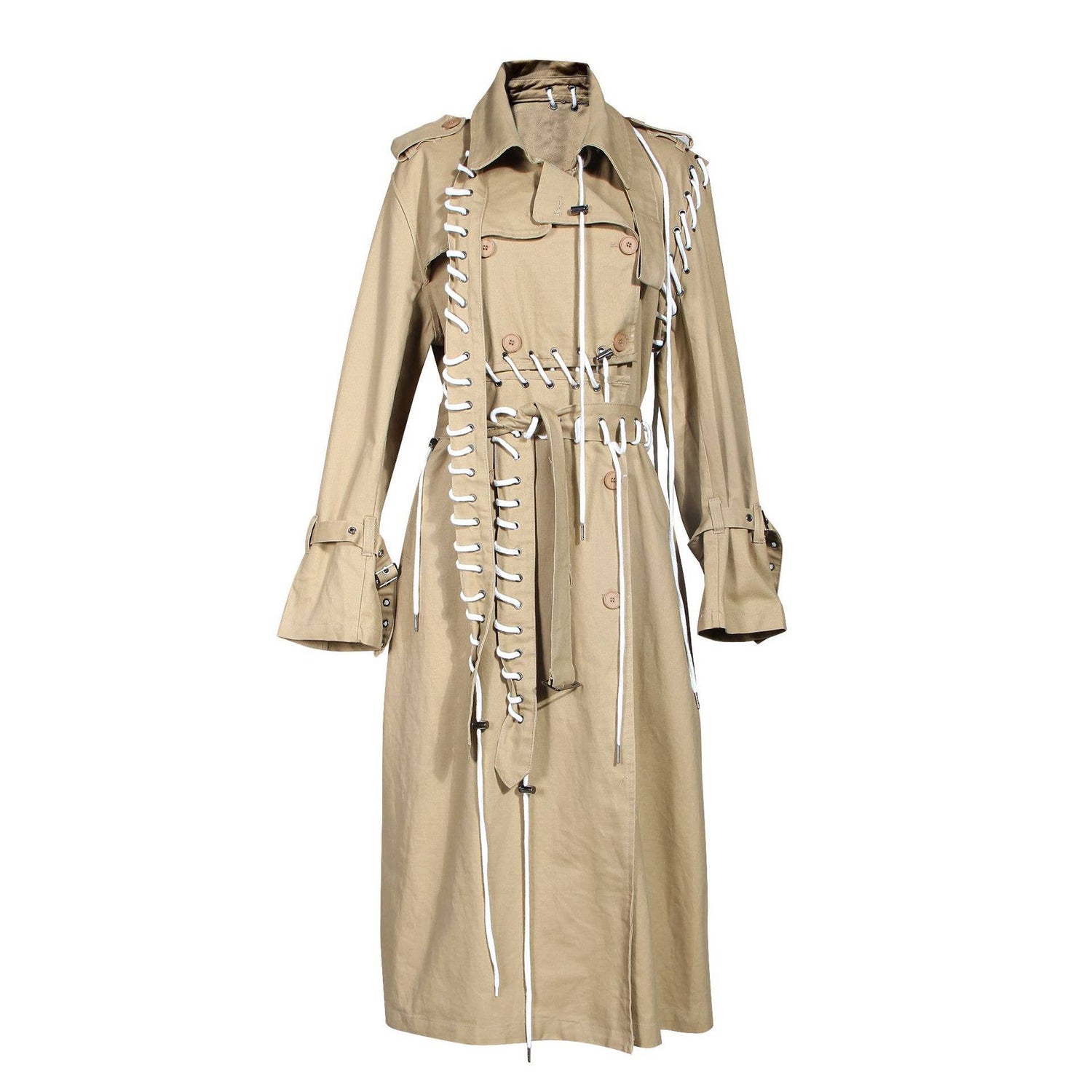 CT038 Street-Style Cape Jacket - Drawstring Design: Khaki / English / M